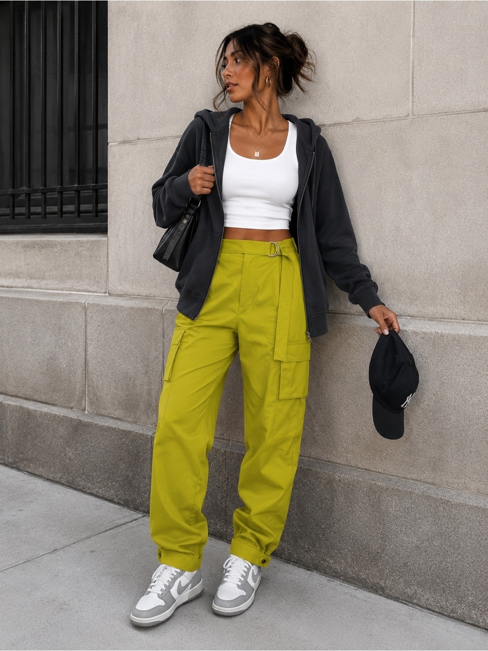 The Drop Women's Mushroom Belted Bright Yellow Cargo Pant Size M